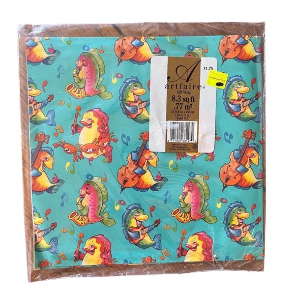 Artfaire Gift Wrap Paper All Occasion Fish Playing Instruments Fun Unique - Picture 1 of 2